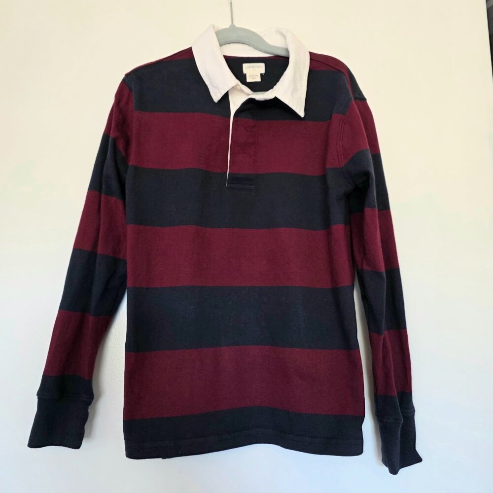 J.Crew Crewcuts Boy's Rugby Shirt Jersey Navy Burgundy 100% Cotton Size L 10-11